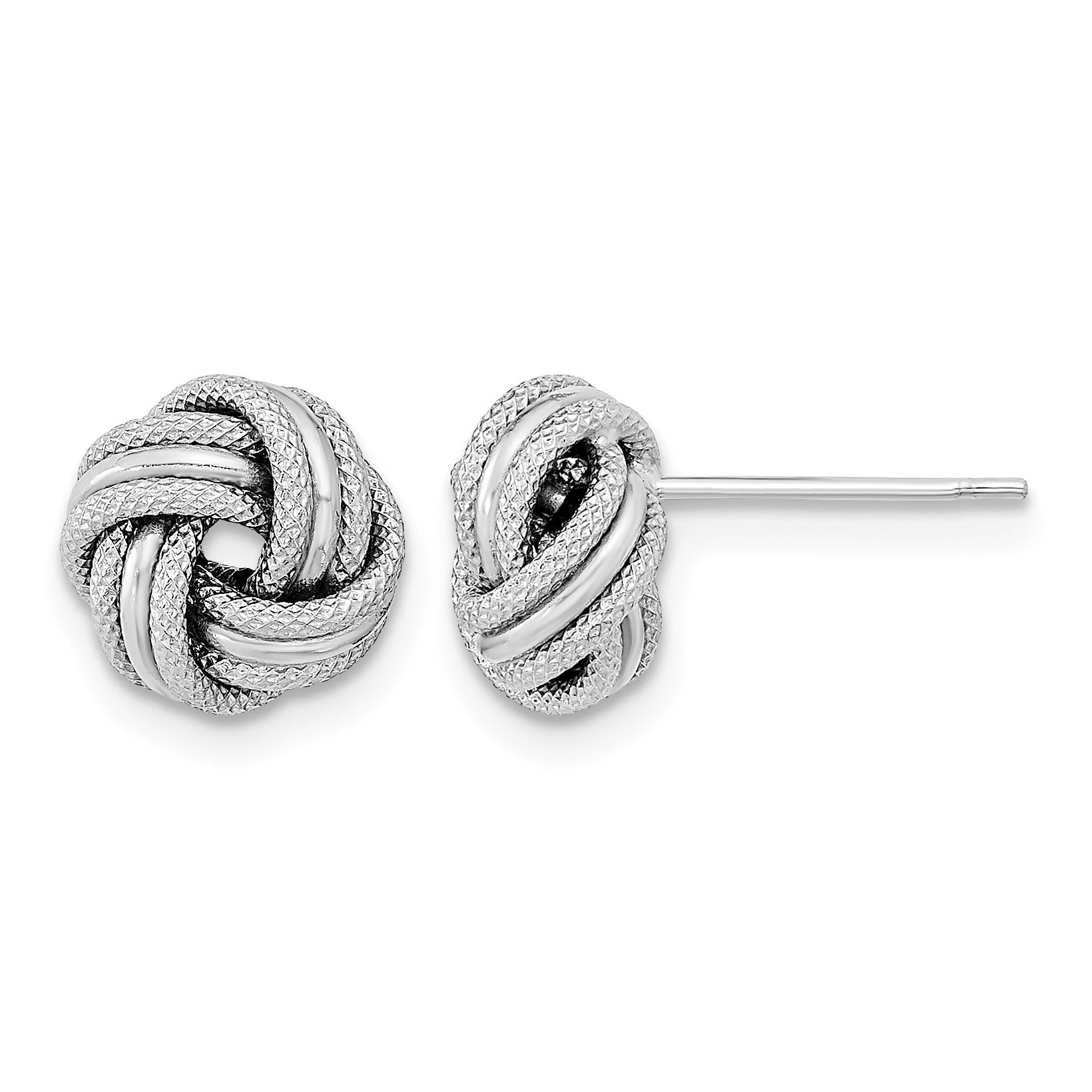 14k White Gold 9mm Polished Textured Triple Love Knot Post Earrings