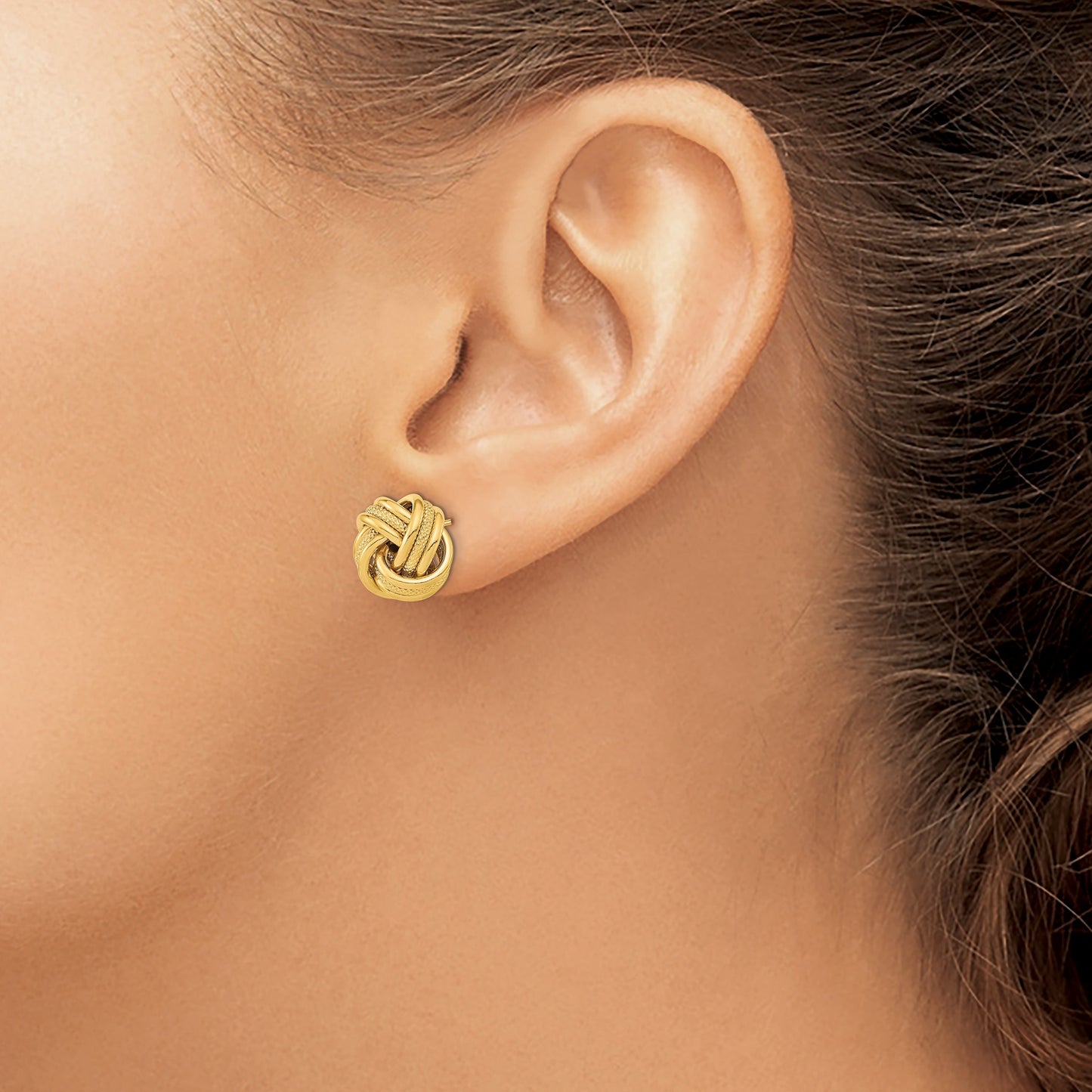 14k 13mm Polished Textured Triple Love Knot Post Earrings