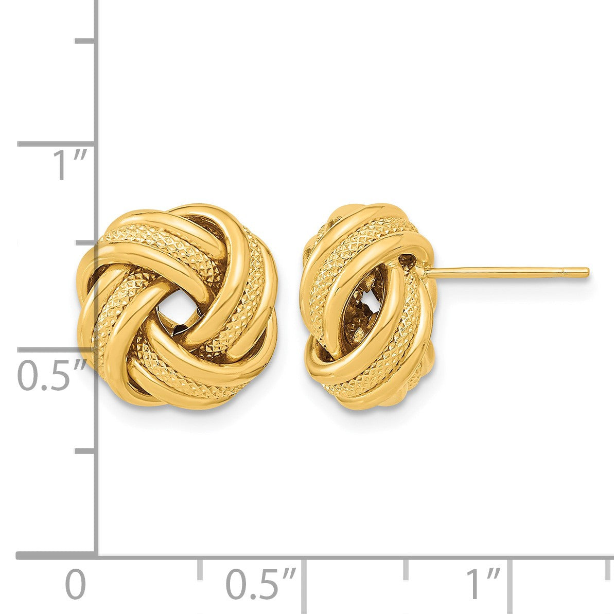 14k 13mm Polished Textured Triple Love Knot Post Earrings