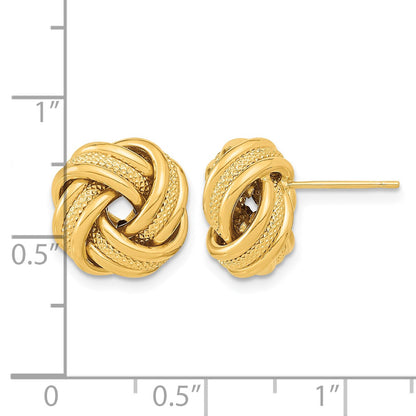 14k 13mm Polished Textured Triple Love Knot Post Earrings