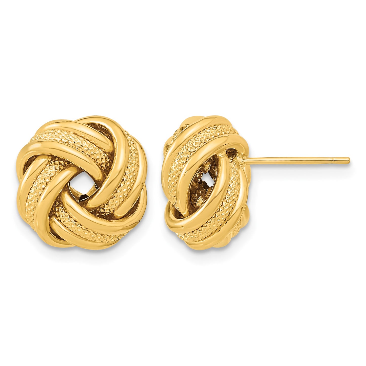 14k 13mm Polished Textured Triple Love Knot Post Earrings