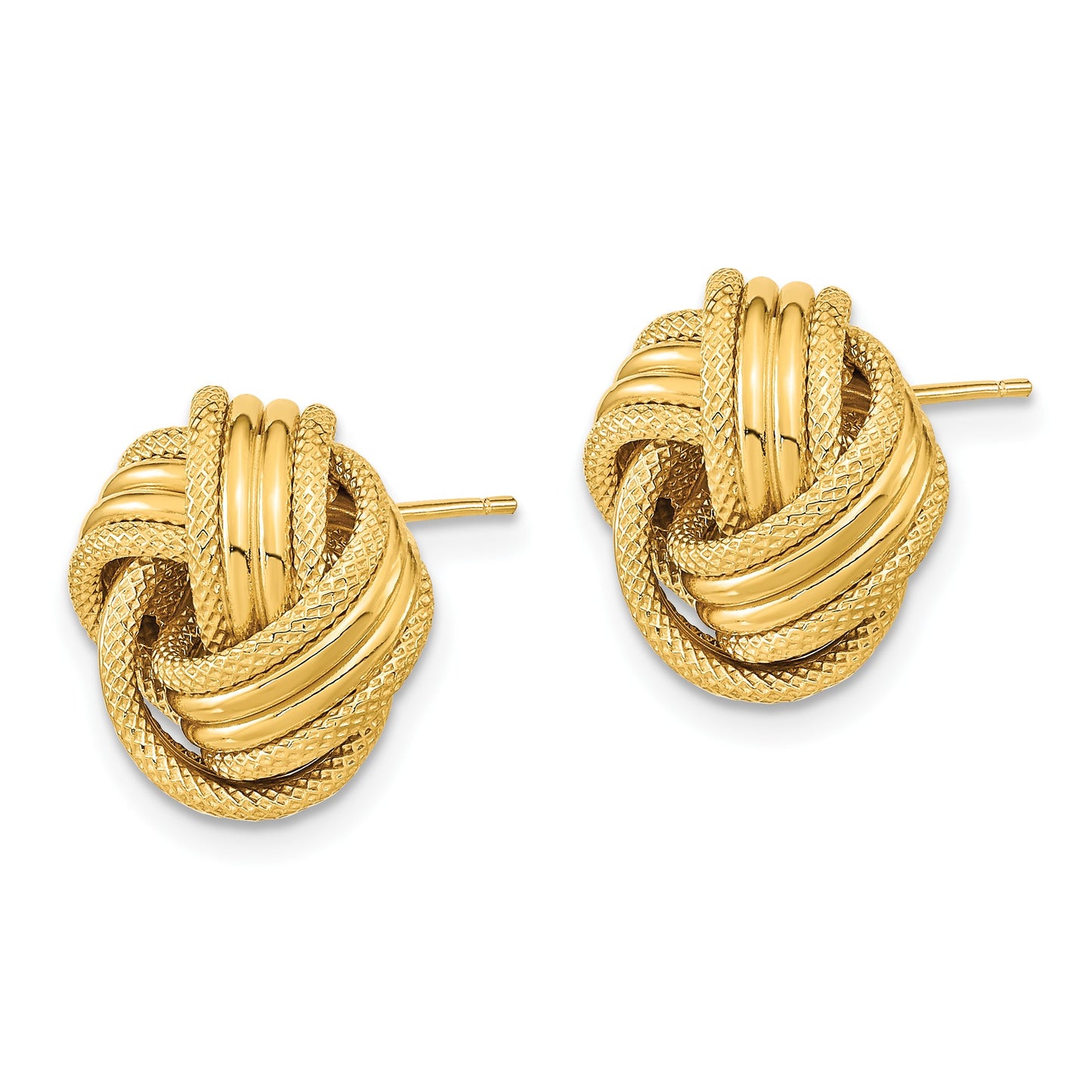14k 14mm Polished and Textured Love Knot Post Earrings