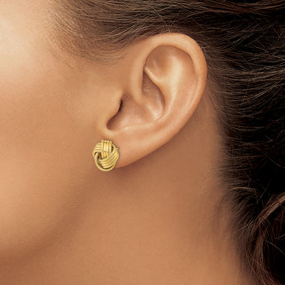 14k 14mm Polished and Textured Love Knot Post Earrings