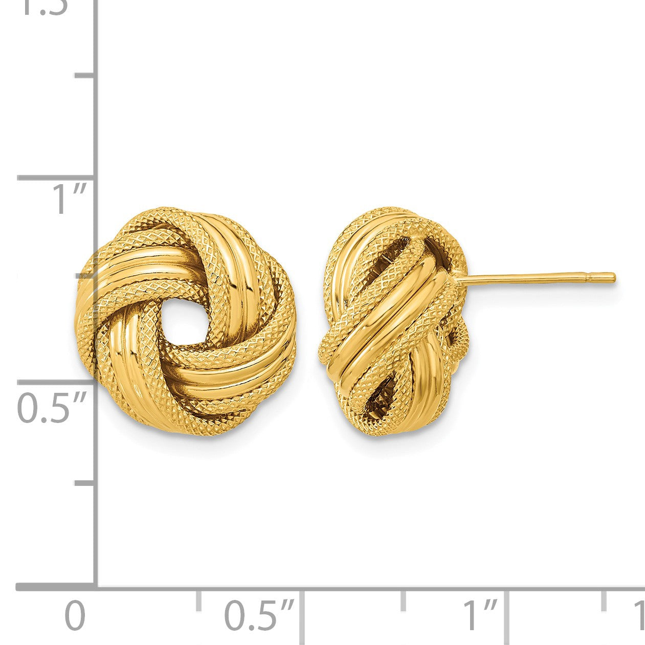 14k 14mm Polished and Textured Love Knot Post Earrings