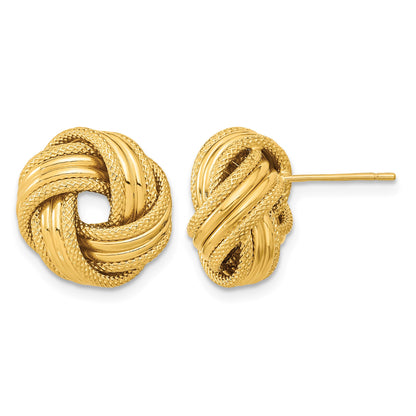 14k 14mm Polished and Textured Love Knot Post Earrings