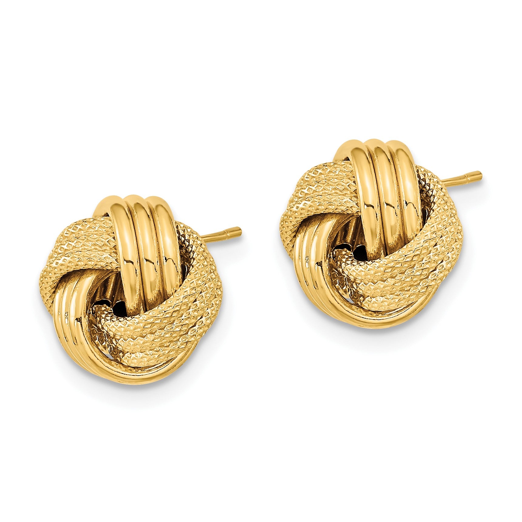 14k 11mm Polished Textured Triple Love Knot Post Earrings