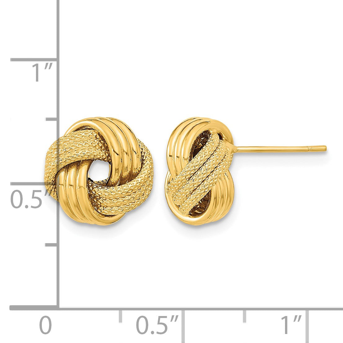 14k 11mm Polished Textured Triple Love Knot Post Earrings