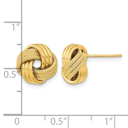 14k 11mm Polished Textured Triple Love Knot Post Earrings