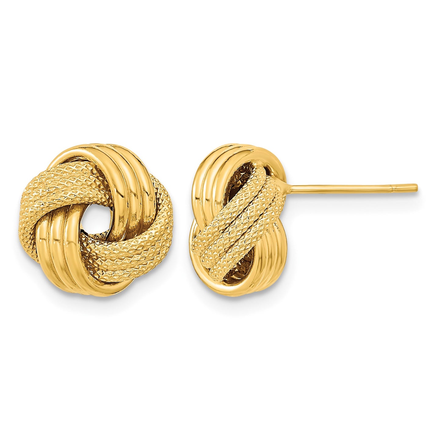 14k 11mm Polished Textured Triple Love Knot Post Earrings