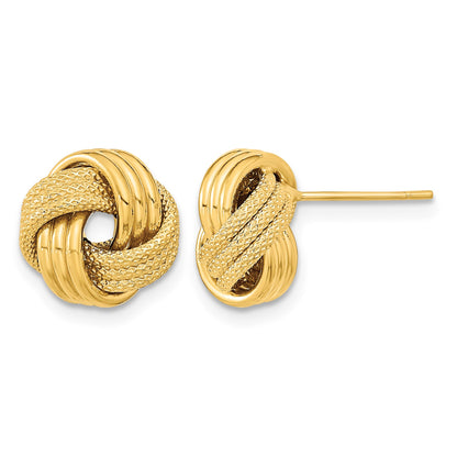 14k 11mm Polished Textured Triple Love Knot Post Earrings