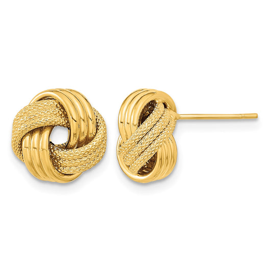 14k 11mm Polished Textured Triple Love Knot Post Earrings