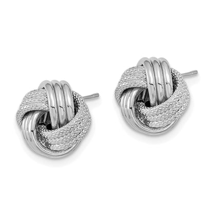 14k White Gold 11mm Polished Textured Triple Love Knot Post Earrings