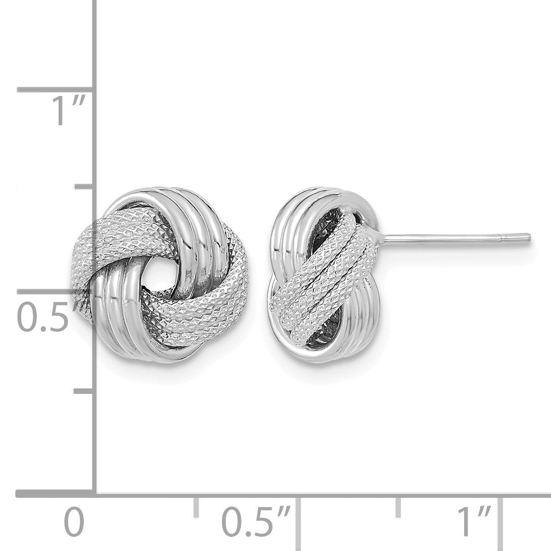 14k White Gold 11mm Polished Textured Triple Love Knot Post Earrings