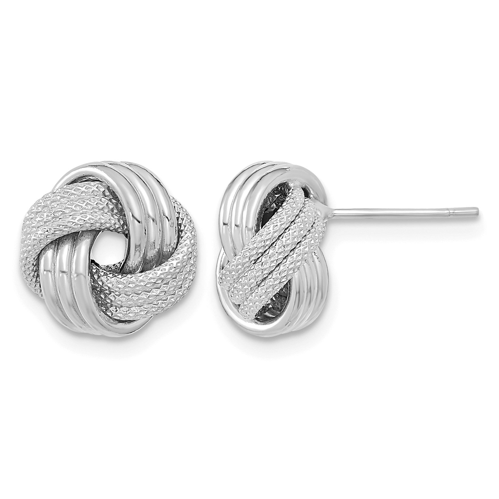 14k White Gold 11mm Polished Textured Triple Love Knot Post Earrings