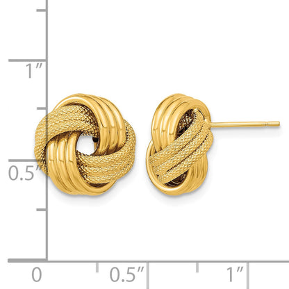 14k 12.5mm Polished Textured Triple Love Knot Post Earrings
