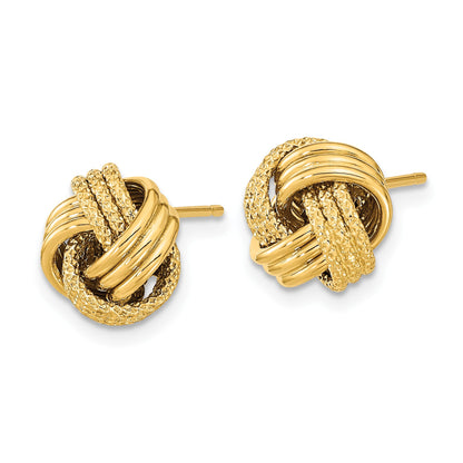 14k 10mm Polished Textured Triple Love Knot Post Earrings