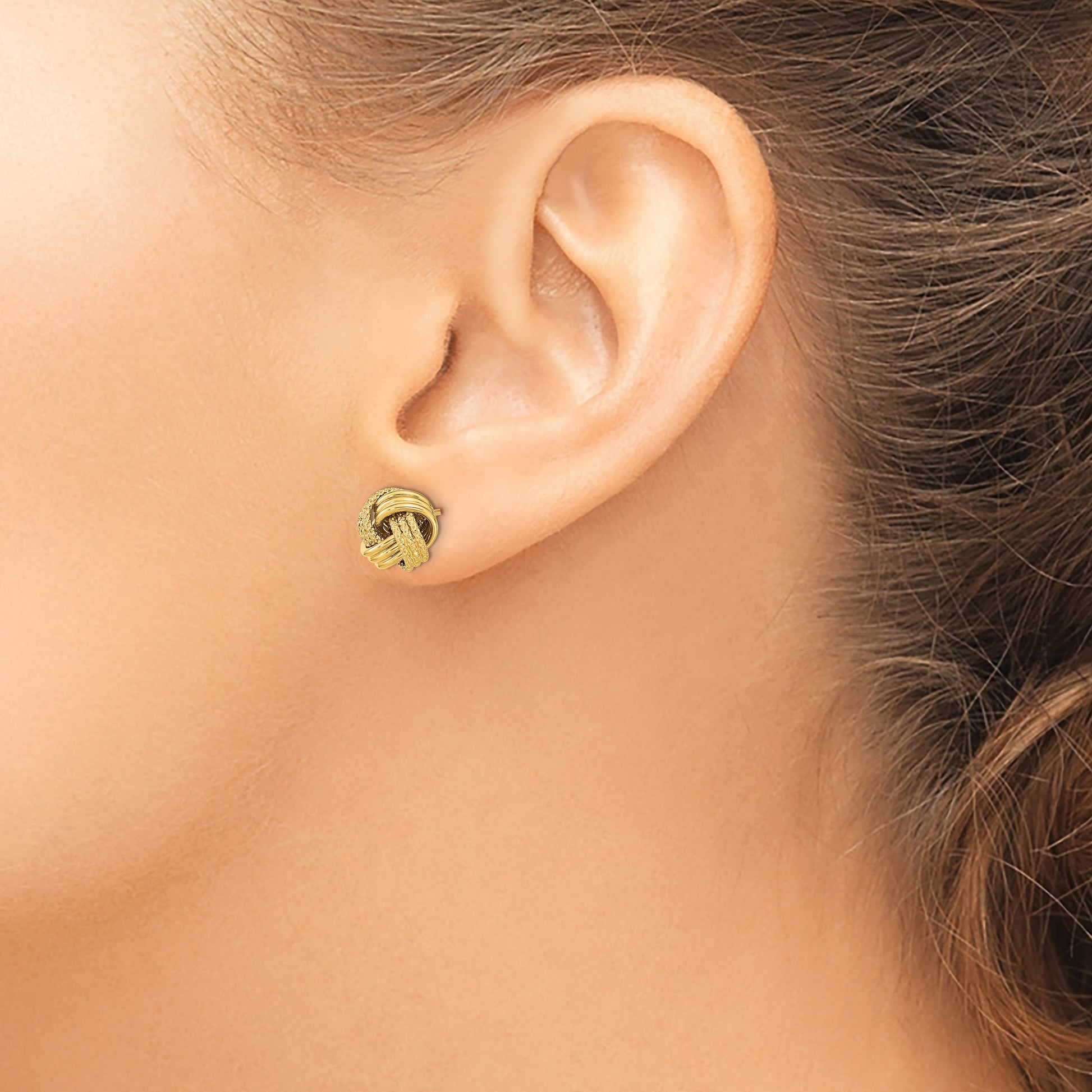 14k 10mm Polished Textured Triple Love Knot Post Earrings