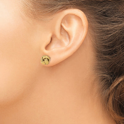 14k 10mm Polished Textured Triple Love Knot Post Earrings