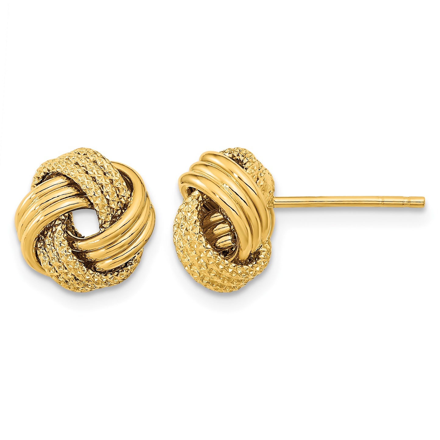 14k 10mm Polished Textured Triple Love Knot Post Earrings