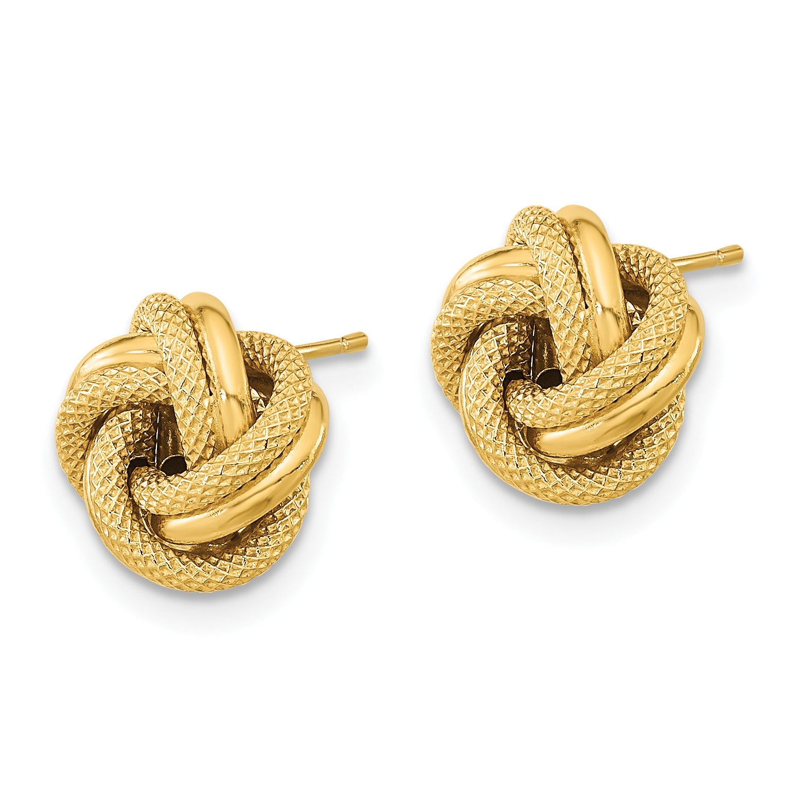 14k 10mm Polished Textured Double Love Knot Post Earrings