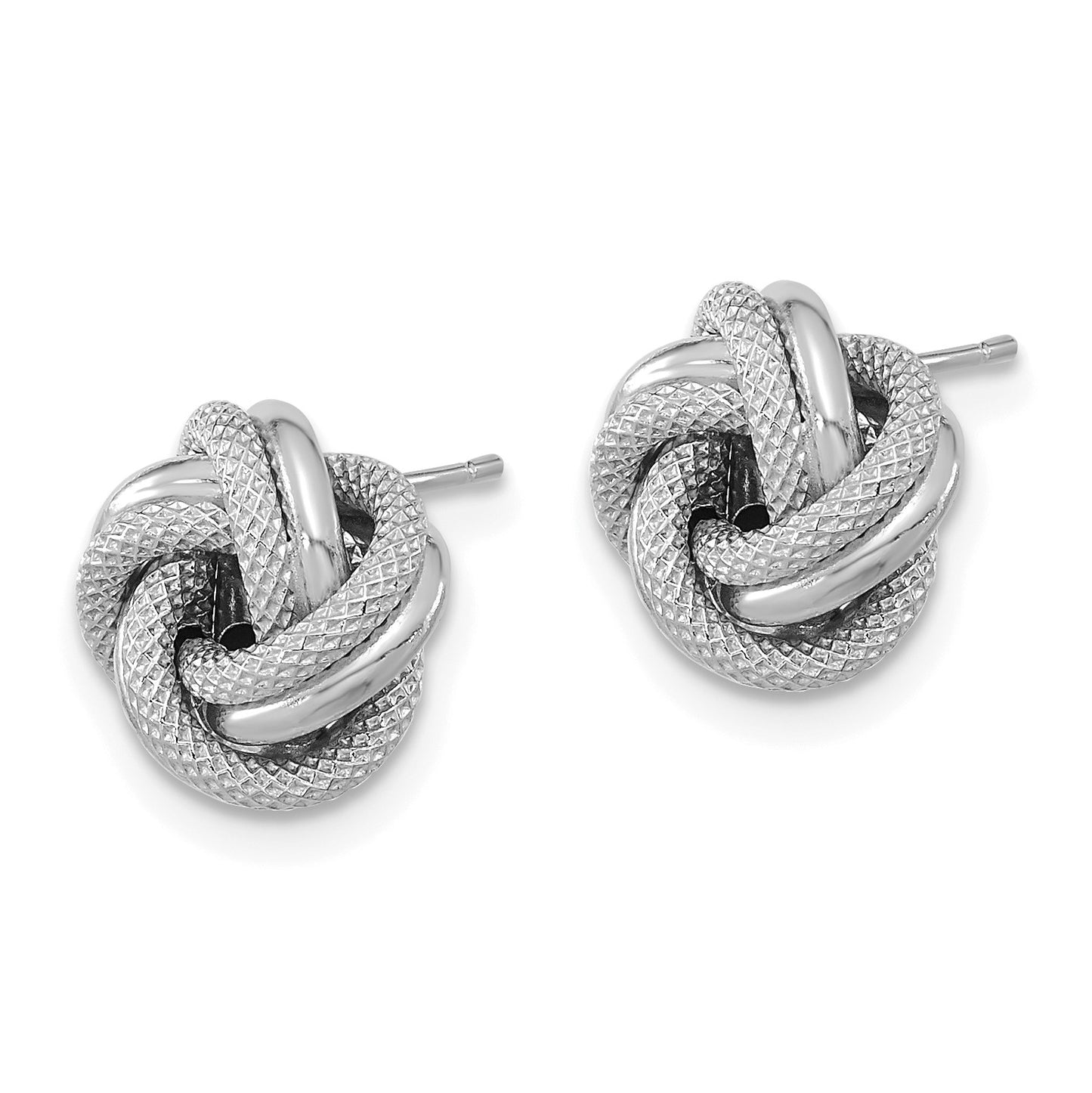 14k White Gold 10mm Polished Textured Double Love Knot Post Earrings