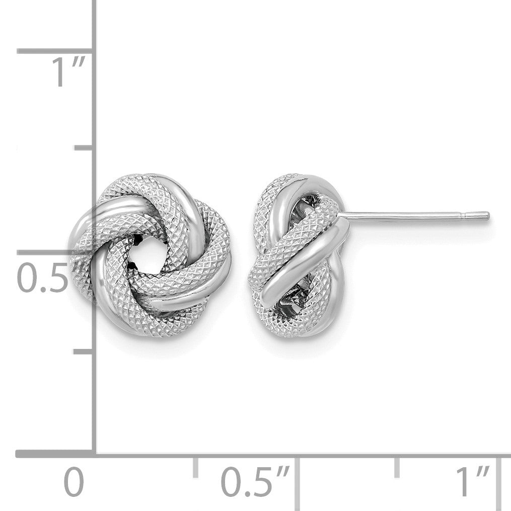 14k White Gold 10mm Polished Textured Double Love Knot Post Earrings
