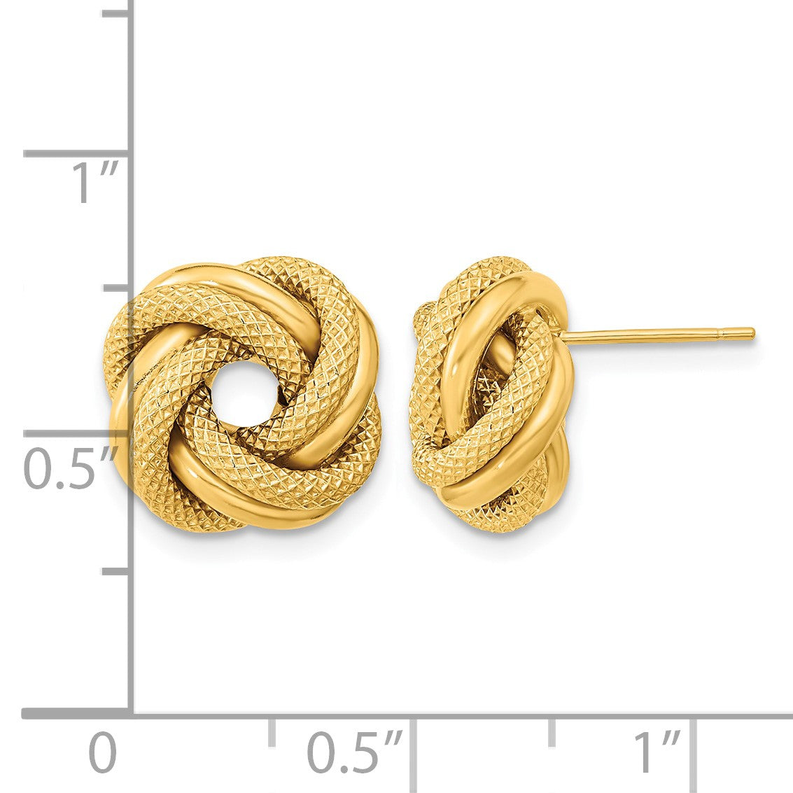 14k 13.5mm Polished Textured Double Love Knot Post Earrings