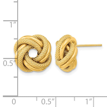 14k 13.5mm Polished Textured Double Love Knot Post Earrings