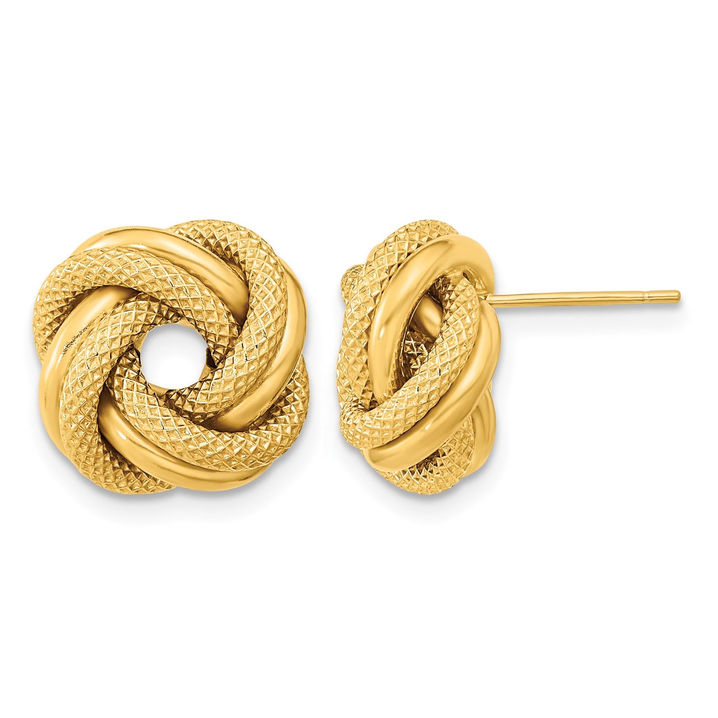 14k 13.5mm Polished Textured Double Love Knot Post Earrings
