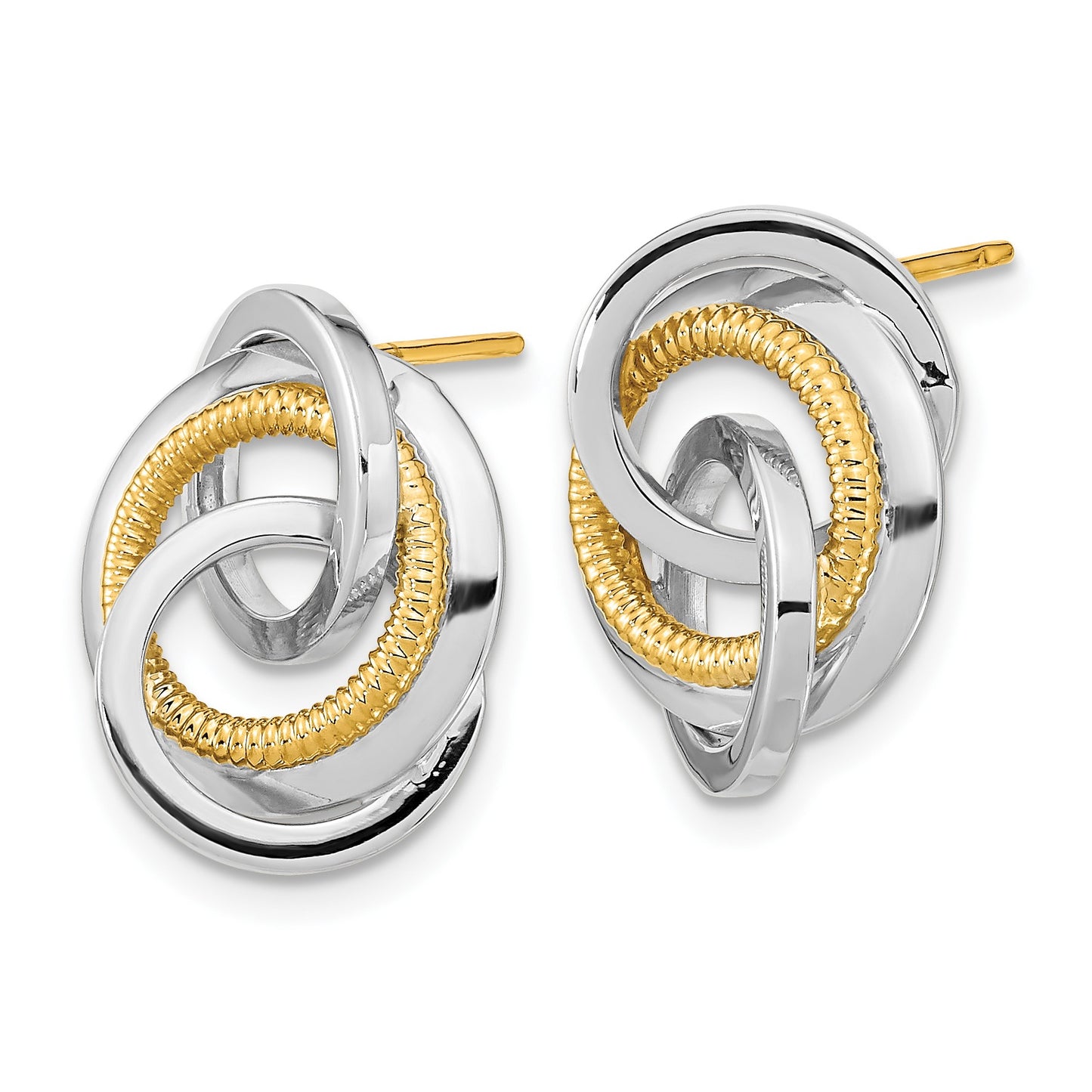 14k Two-Tone 17mm Polished and Textured Intertwined Circles Post Earrings