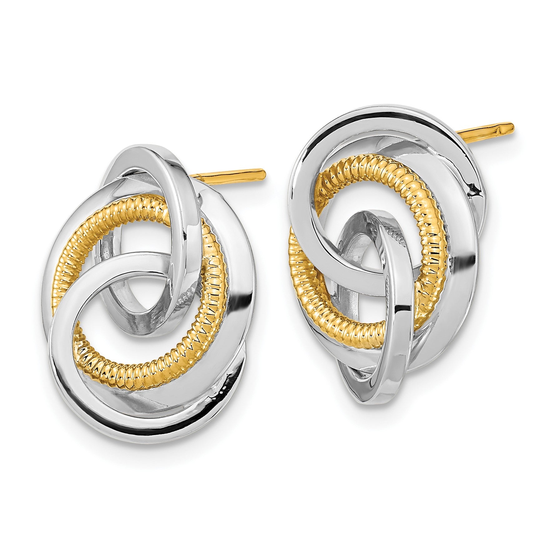14k Two-Tone 17mm Polished and Textured Intertwined Circles Post Earrings
