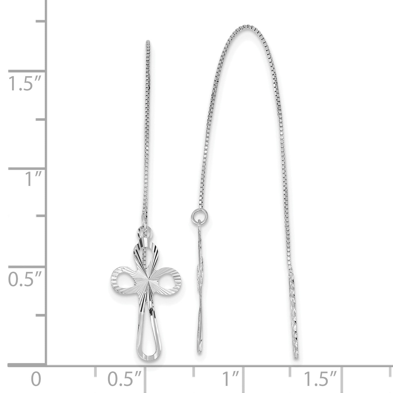 14K White Gold Polished Diamond-cut Box Chain with Cross Threader Earrings