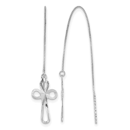 14K White Gold Polished Diamond-cut Box Chain with Cross Threader Earrings