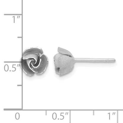 14k and White Rhodium Satin Finish D/C Rose Post Earrings with Yellow Gold Earring Backs