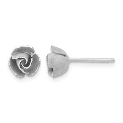 14k and White Rhodium Satin Finish D/C Rose Post Earrings with Yellow Gold Earring Backs