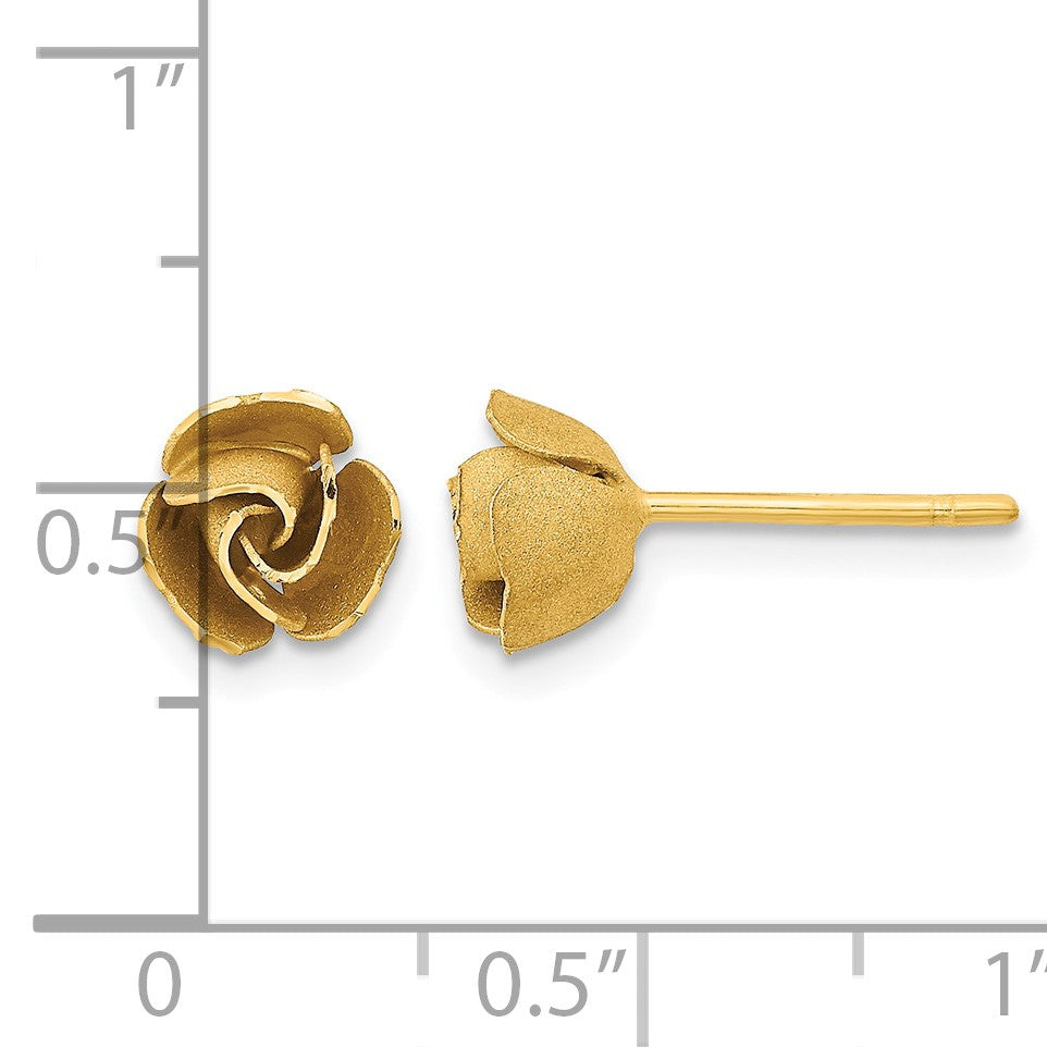 14k Satin Finish Diamond-cut Rose Post Earrings