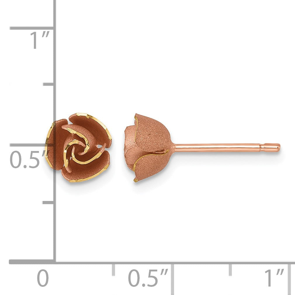 14k with Rose-tone Rhodium Brushed Rose Flower Post Earrings