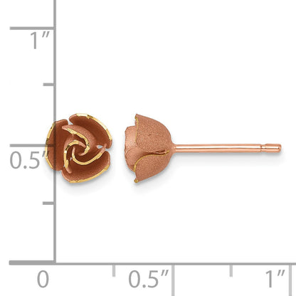 14k with Rose-tone Rhodium Brushed Rose Flower Post Earrings