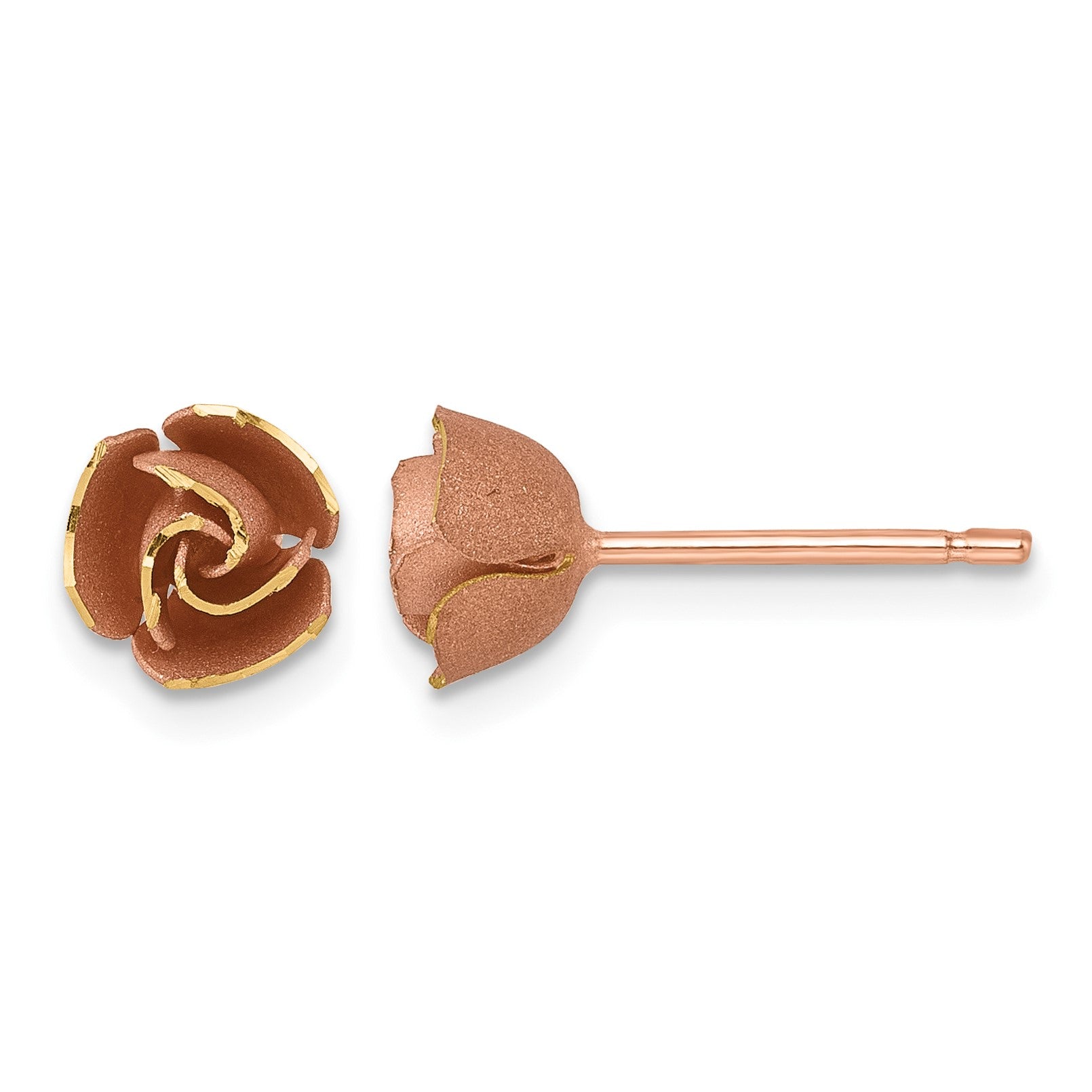 14k with Rose-tone Rhodium Brushed Rose Flower Post Earrings
