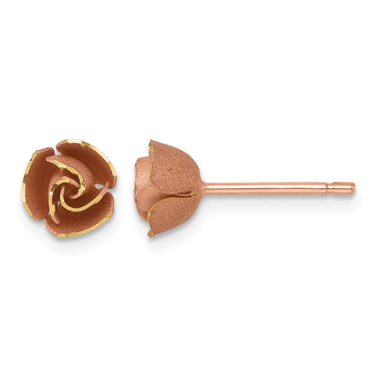 14k with Rose-tone Rhodium Brushed Rose Flower Post Earrings