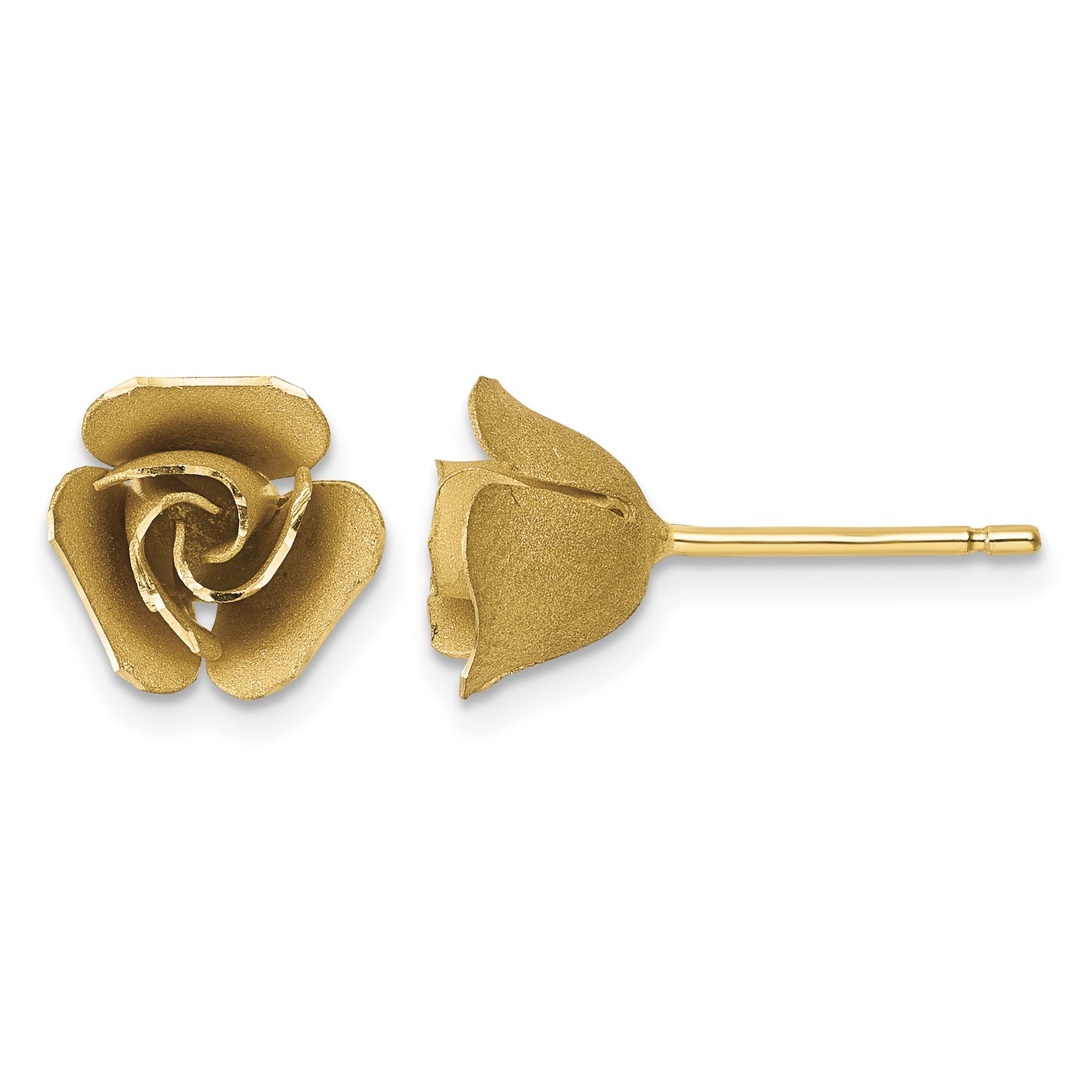 14k Brushed Rose Flower Post Earrings