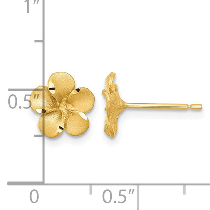 14k Satin Diamond-cut Plumeria Post Earrings