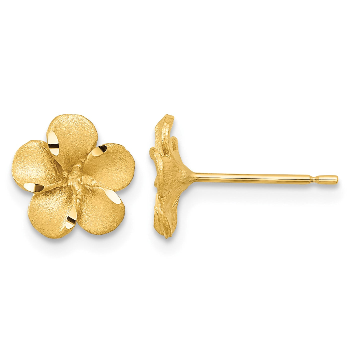14k Satin Diamond-cut Plumeria Post Earrings