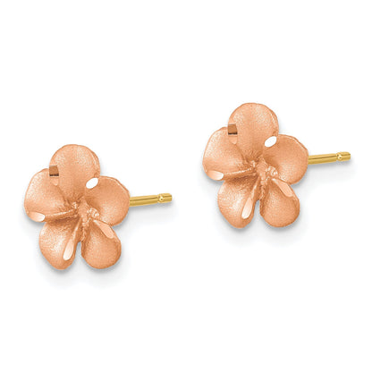 14k Rose Rhodium with Yellow Gold Post Satin Diamond-cut Plumeria Earrings