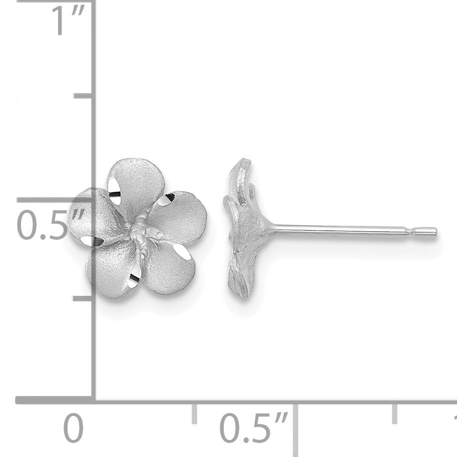 14k White Gold Satin Diamond-cut Plumeria Post Earrings