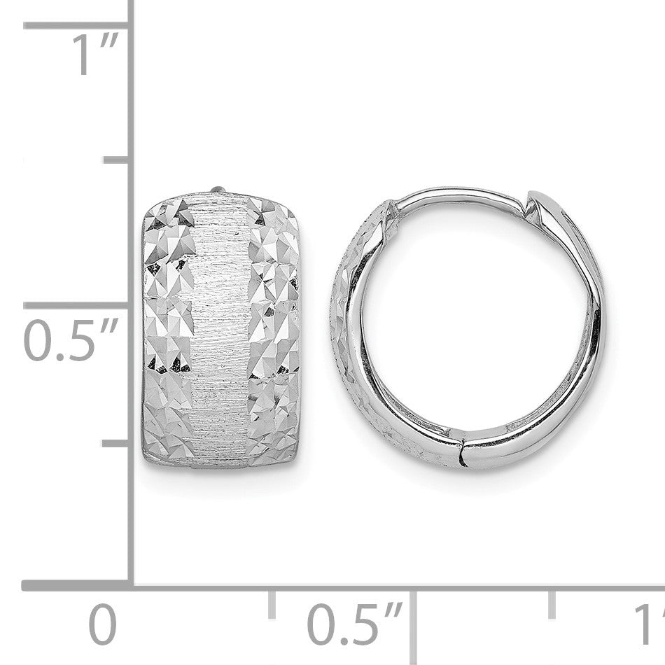 14K White Gold D/C Textured Hoop Earrings