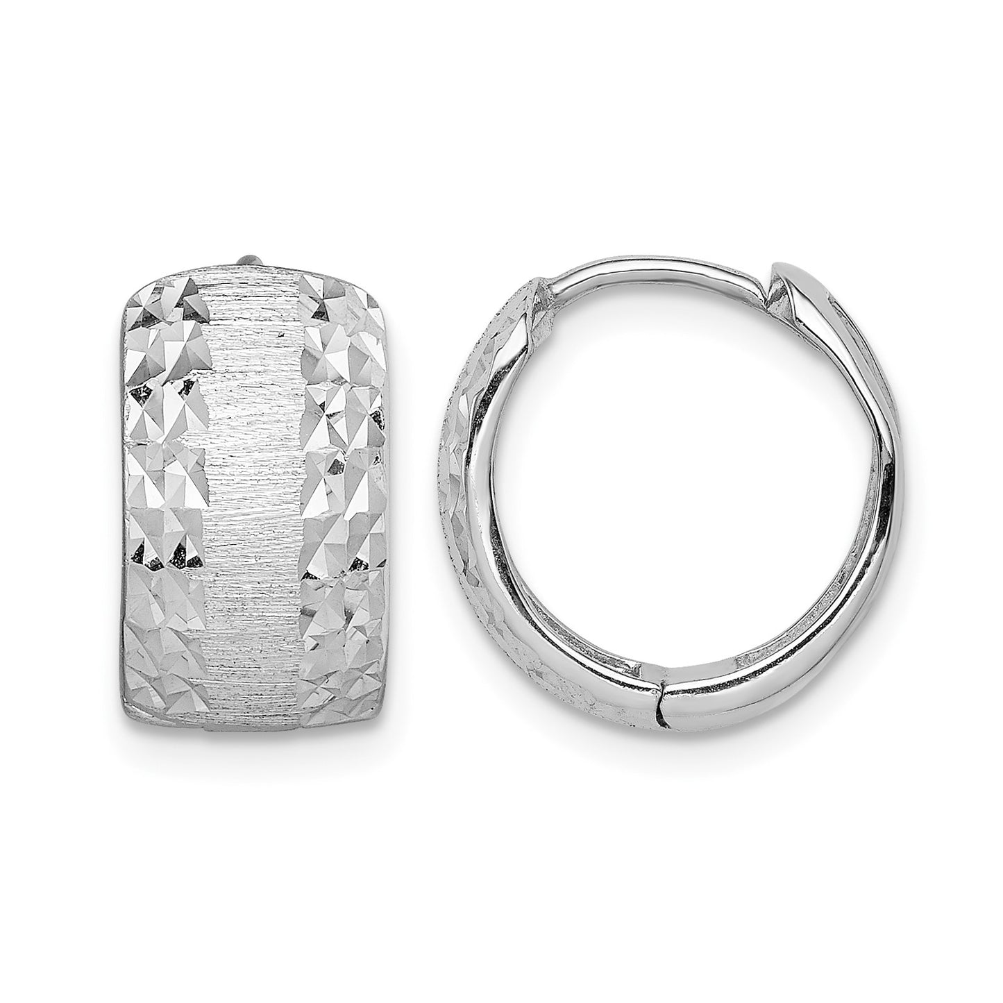 14K White Gold D/C Textured Hoop Earrings