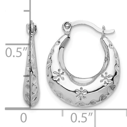 14K White Gold Textured Stamped Hoop Earrings