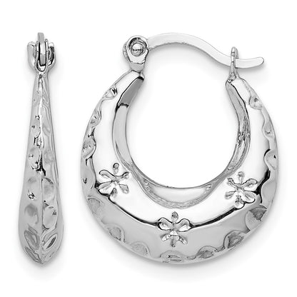 14K White Gold Textured Stamped Hoop Earrings