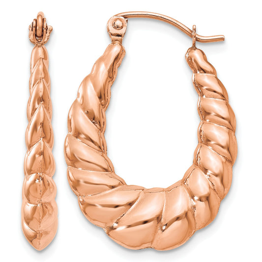 14k Rose Gold Polished Twisted Hollow Hoop Earrings